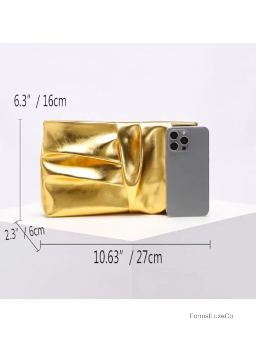 Gold Ruched Clutch Purse Women PU Leather Evening Bag Crossbody
